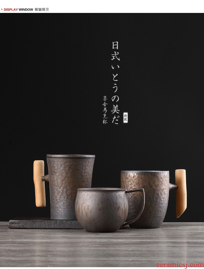 Restoring ancient ways to Japanese coarse ceramic keller of coffee drinks per high - capacity ceramic household water cups with cover glass