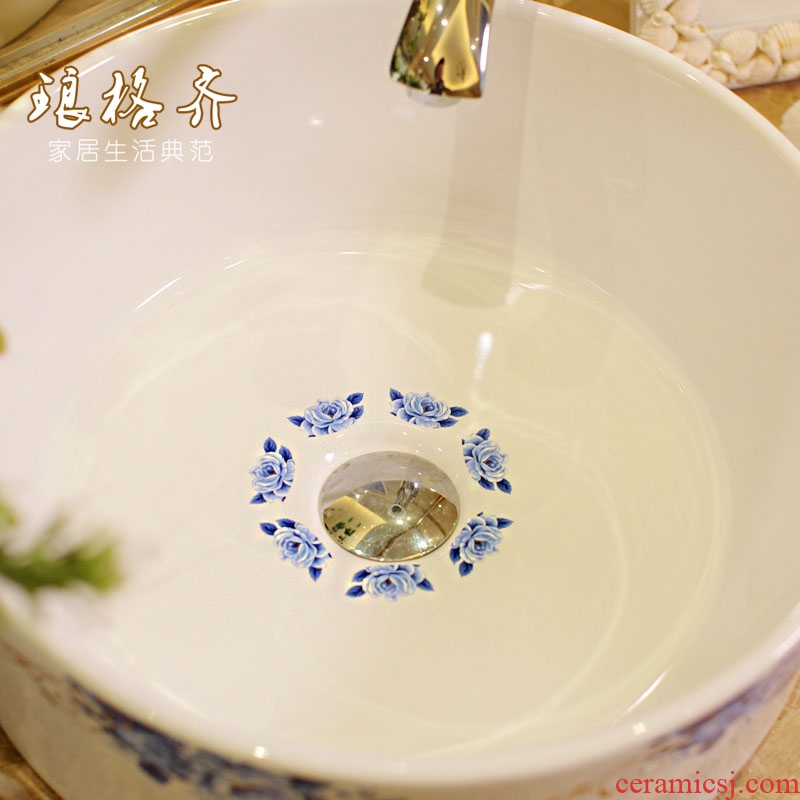 The package mail on bonsai, ceramic lavabo that defend bath lavatory basin, art basin straight barrel blue peony