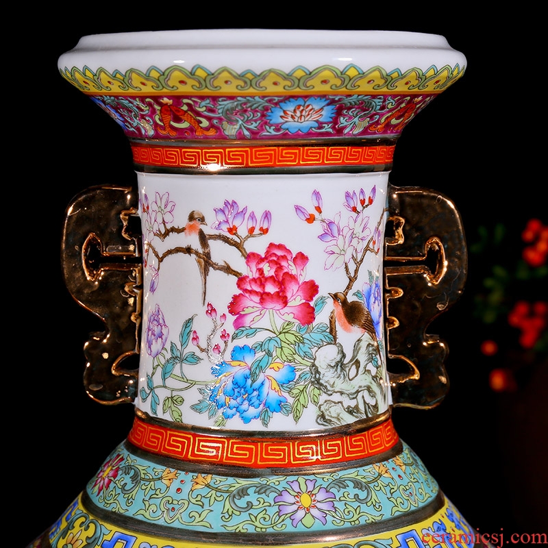 Jingdezhen ceramic antique vase of flowers and birds ears up fashion furnishing articles housewarming flower arranging landing crafts sitting room