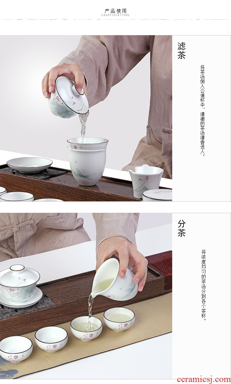 Fat white household ceramics kung fu tea set outfit set of contracted tureen tea cups of a complete set of sample tea cup set of gift boxes