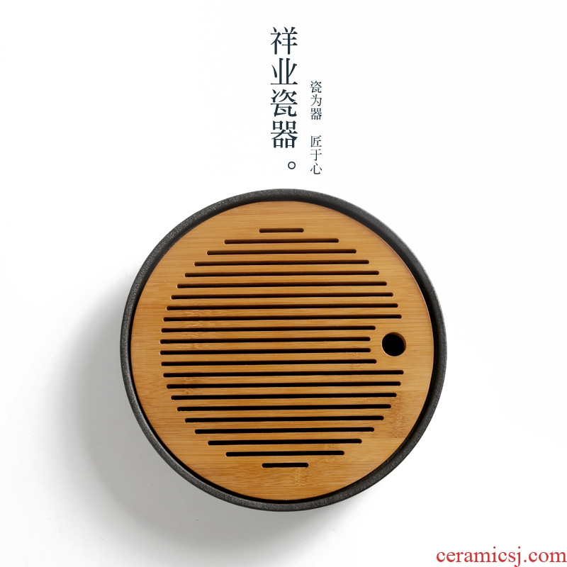 Auspicious industry ceramic Japanese kung fu tea tea tray circle size bamboo office water dry blister tray