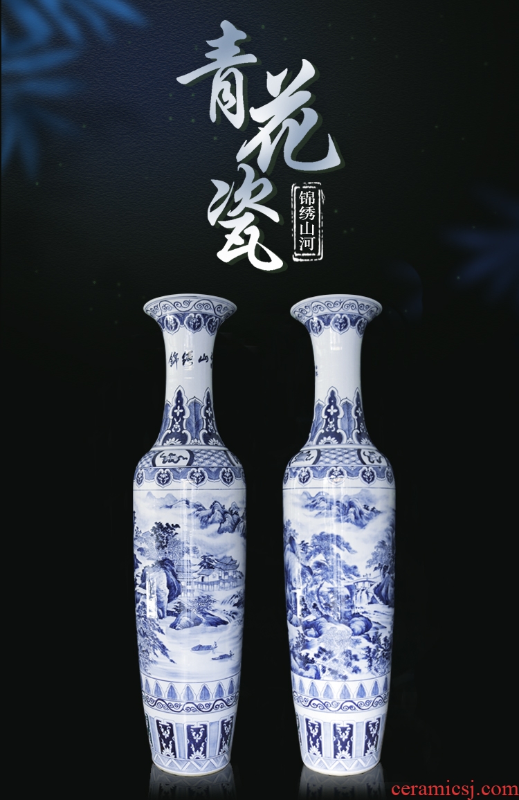 Blue and white porcelain of jingdezhen ceramics hand - made bright future of large vases, modern Chinese style living room decoration furnishing articles