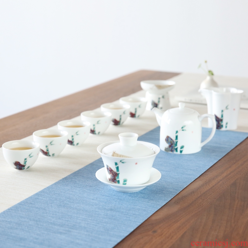 Jingdezhen hand - made ceramic tea set the whole household kung fu tea sets high white porcelain tureen teapot sample tea cup
