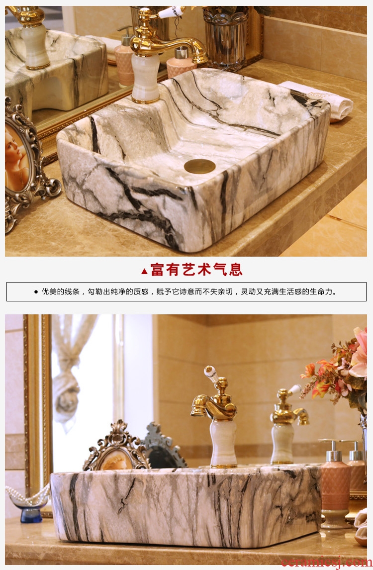 Jingdezhen ceramic stage basin to the lavatory basin art imitation marble square has a tap hole 324 d 4