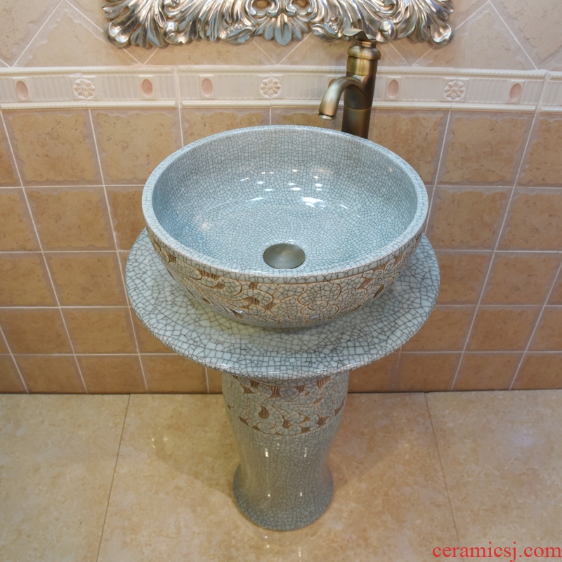 Jingdezhen stage basin, art basin sink basin crack peony pillar three - piece two - piece outfit