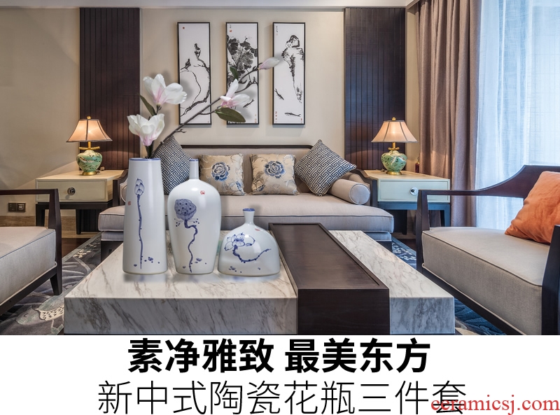 Jingdezhen chinaware lotus flower vase three - piece suit of new Chinese style living room zen flower arrangement home furnishing articles