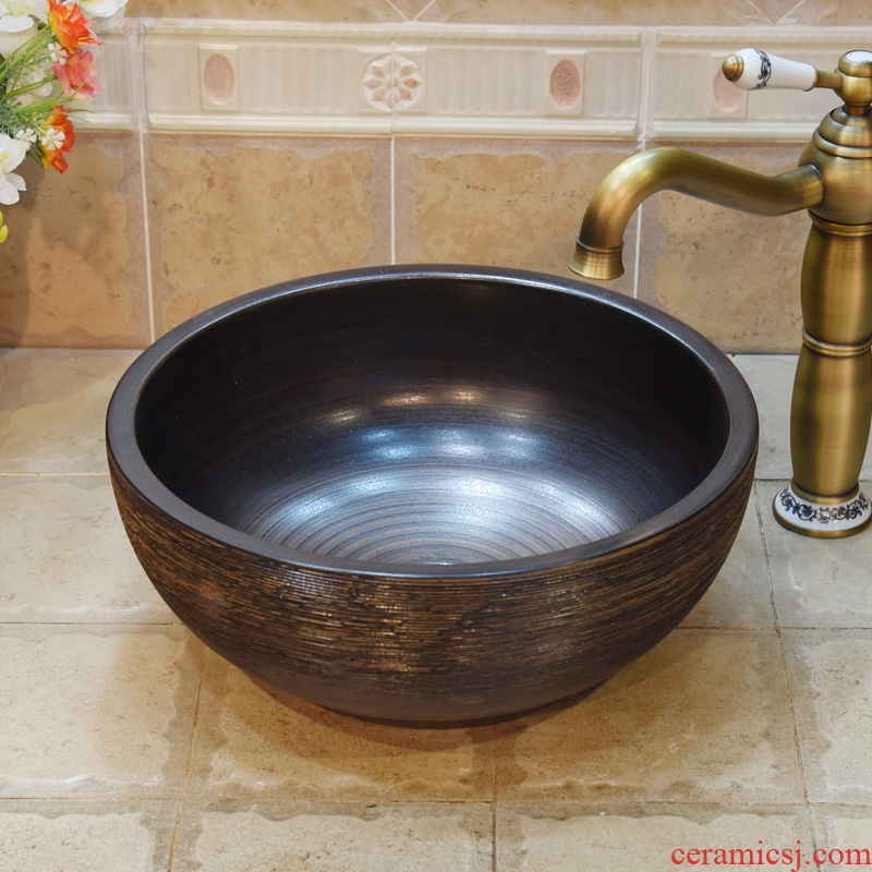 Jingdezhen retro basin brown wiredrawing frosted color glaze ceramics small 35 the sink basin that wash a face wash basin