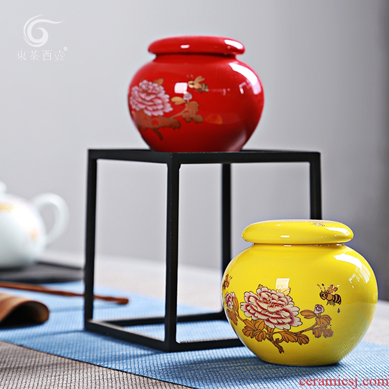 East west tea pot of ceramic tea pot store receives the trumpet who was orange powder as cans sealed as cans small little pot of tea storehouse