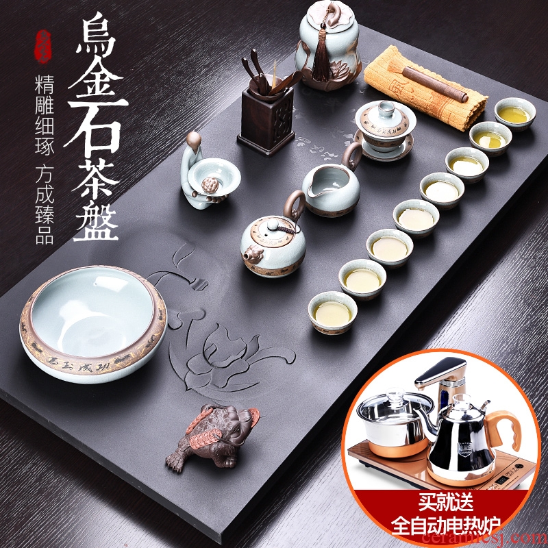 HaoFeng a complete set of ceramic tea set suit household sharply stone tea tray was solid wood tea table kung fu tea teapot teacup