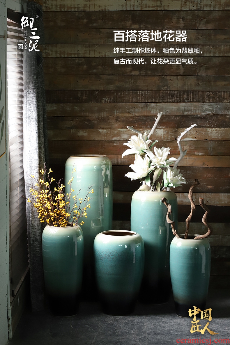 The Big vases, ceramic sitting room adornment is placed wave flower arranging flower implement modern blue and white contracted porcelain vase - 567162669852