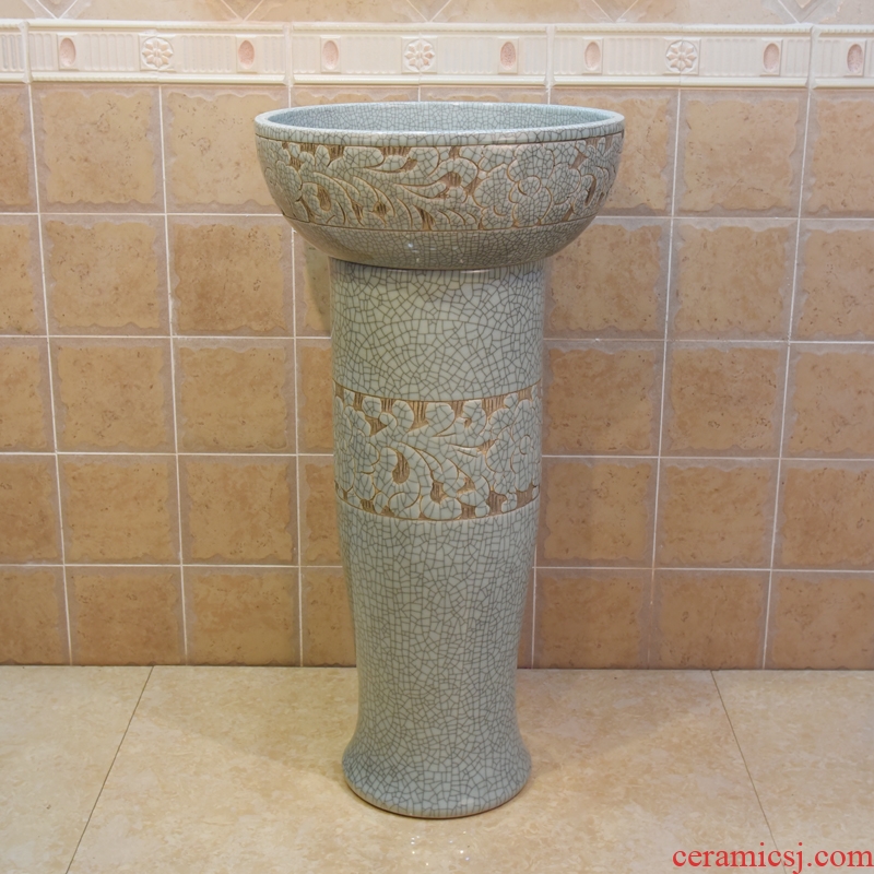 Jingdezhen stage basin, art basin sink basin crack peony pillar three - piece two - piece outfit