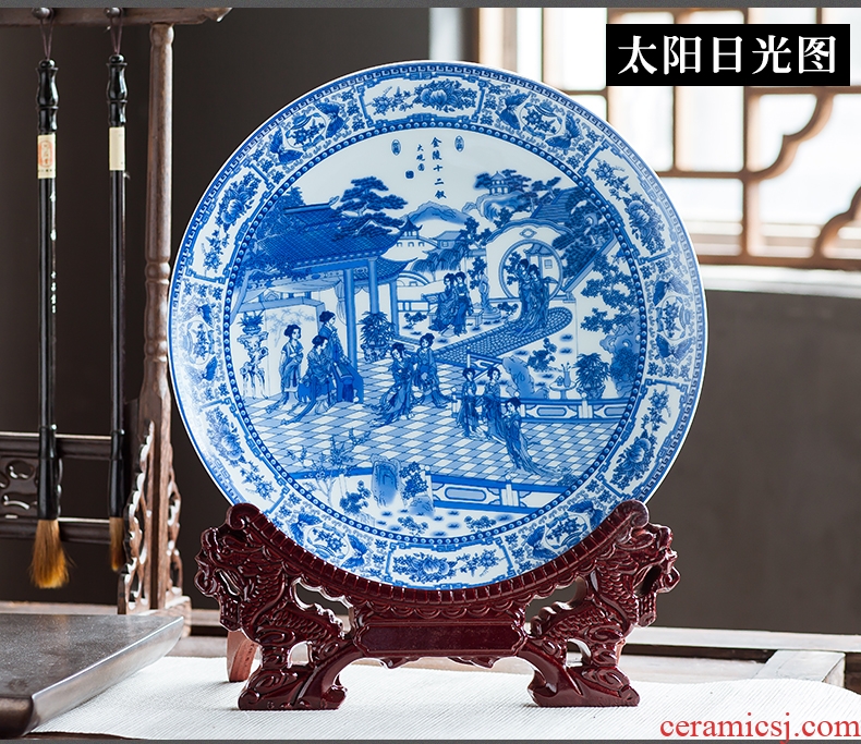 Jingdezhen ceramics furnishing articles home decorations hanging dish handicraft wine blue - and - white twelve gold hair pin decorative plate