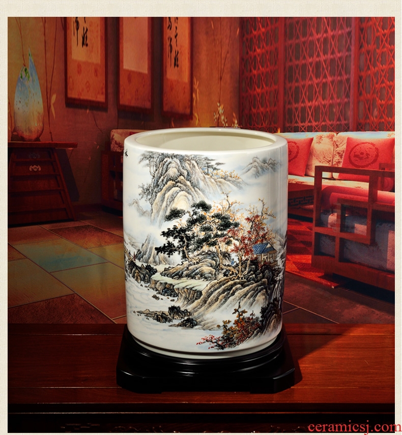 Oriental soil large ceramic landscape pen pen container fights furnishing articles sitting room of Chinese style household decorations put calligraphy and painting