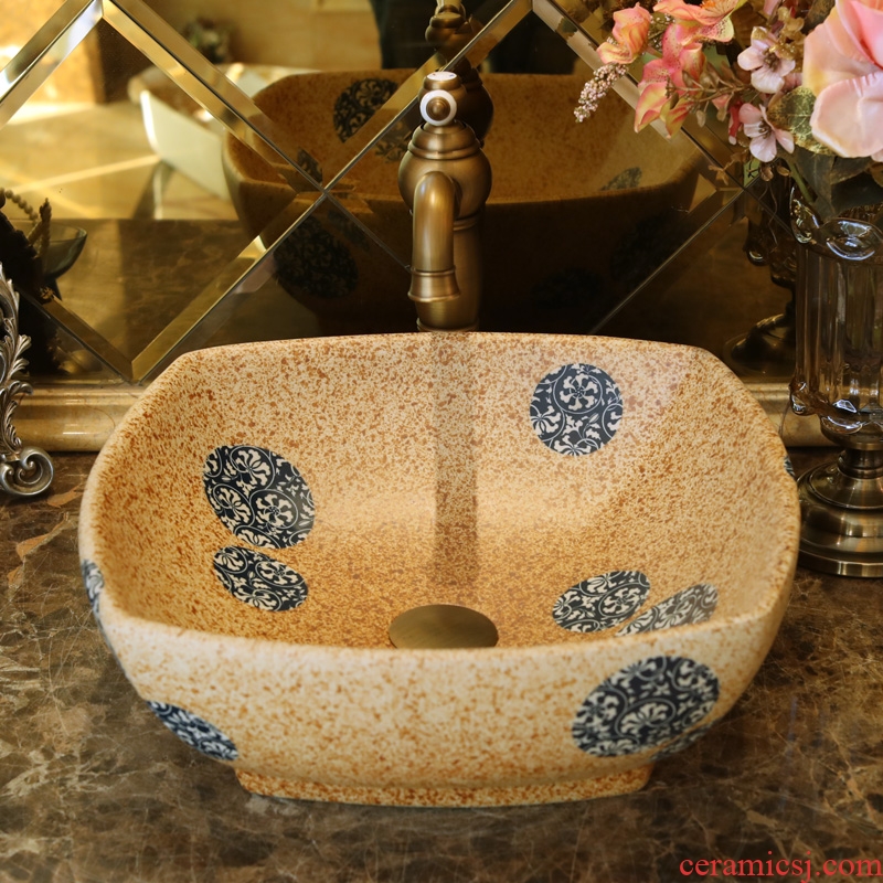 Jingdezhen ceramic stage basin lavatory basin, art basin sink basin sifang yellow blue round cakes