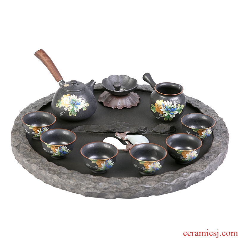 Landscape stone tea tray was sharply suit Japanese kung fu tea set home a whole set of ceramic tea set drainage tea tea tray