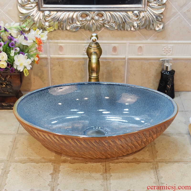 Jingdezhen ceramic lavatory basin basin sink art stage oval blue snowflake glaze up birdbath