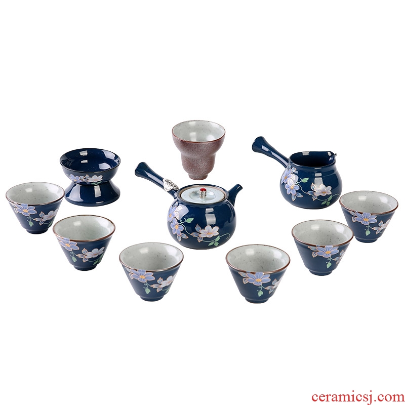 Japanese style restoring ancient ways of ceramic tea set suit household kung fu tea set contracted side put the pot of tea gift box of a complete set of cups