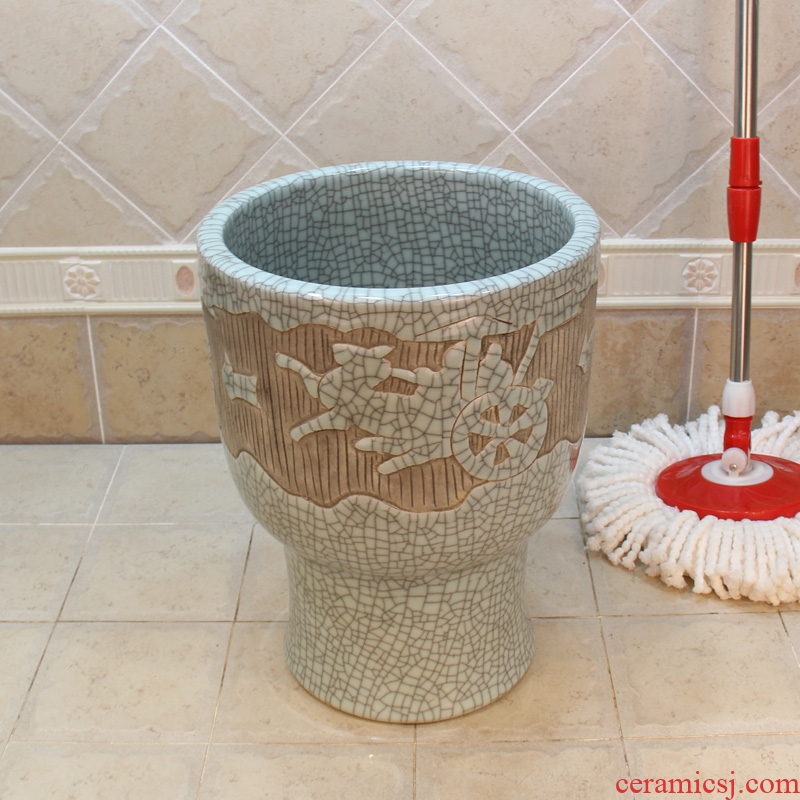 Jingdezhen ceramic new crack 30 cm carriage art carving mop pool mop pool the mop bucket