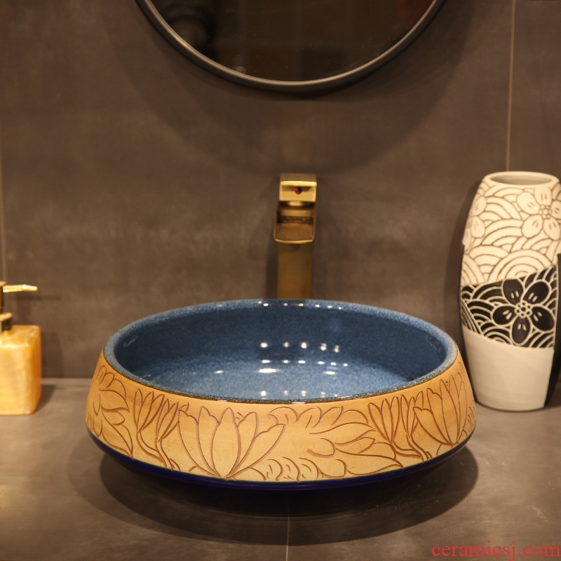Ling yu sink basin ceramic art for wash gargle on restoring ancient ways Chinese style household balcony lavatory toilet