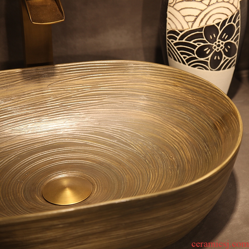 Ling yu small oval jingdezhen ceramic art basin sink antique wood toilet wash gargle on stage