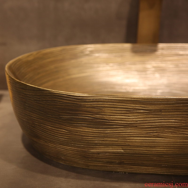 Ling yu small oval jingdezhen ceramic art basin sink antique wood toilet wash gargle on stage