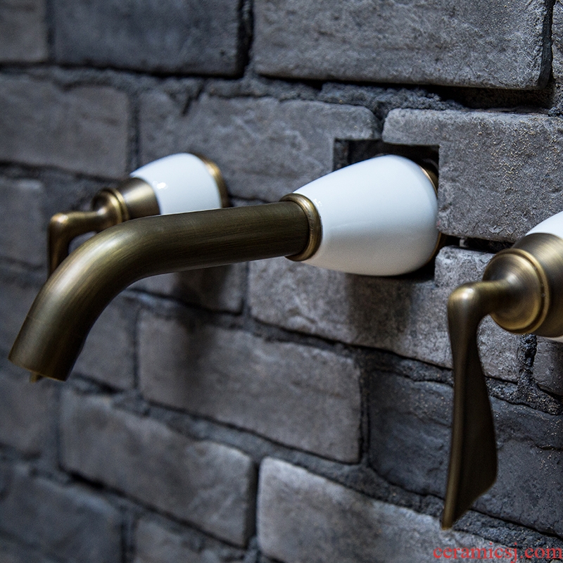 Enter wall type restoring ancient ways ling yu jingdezhen yellow bronze faucet hot and cold all copper leading European archaize of household tap