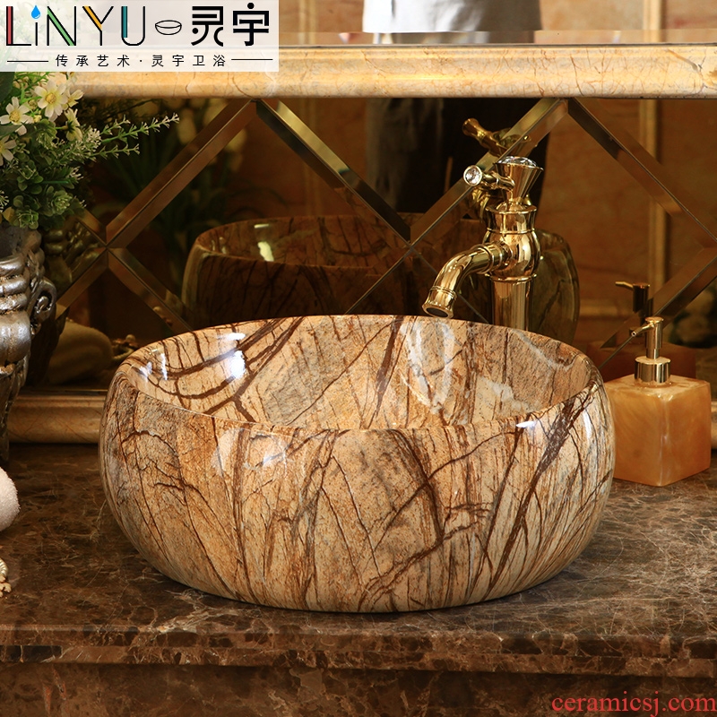 Ling yu ceramic art basin stage drum - shaped lavabo European - style bathroom sinks marble basin