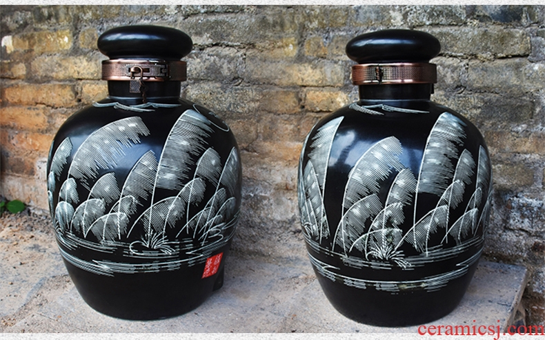 Jingdezhen ceramic jar 10 jins of archaize 50 kg wine pot home 20 jins wine bottles with tap