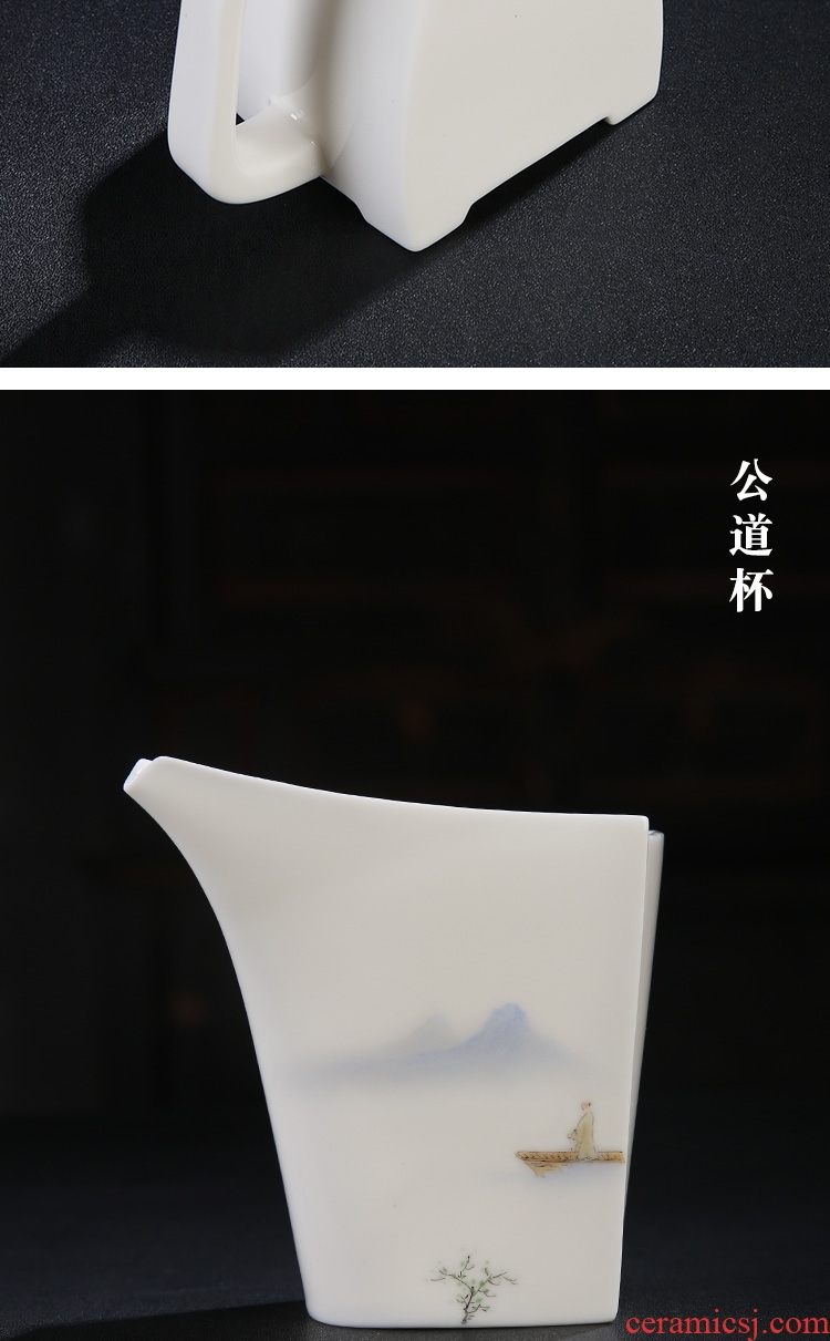 The Product white porcelain dehua porcelain porcelain remit kung fu tea set 6 cups of a complete set of household gift teapot hand - made of scenery