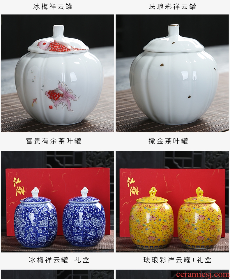 Auspicious yuan blue and white caddy fixings ceramic packing gift box general puer tea in the small seal pot double pot of tea boxes