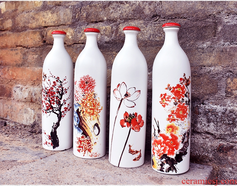 Jingdezhen ceramic bottle home 1 catty put empty bottles custom hip gift decoration seal wine jars