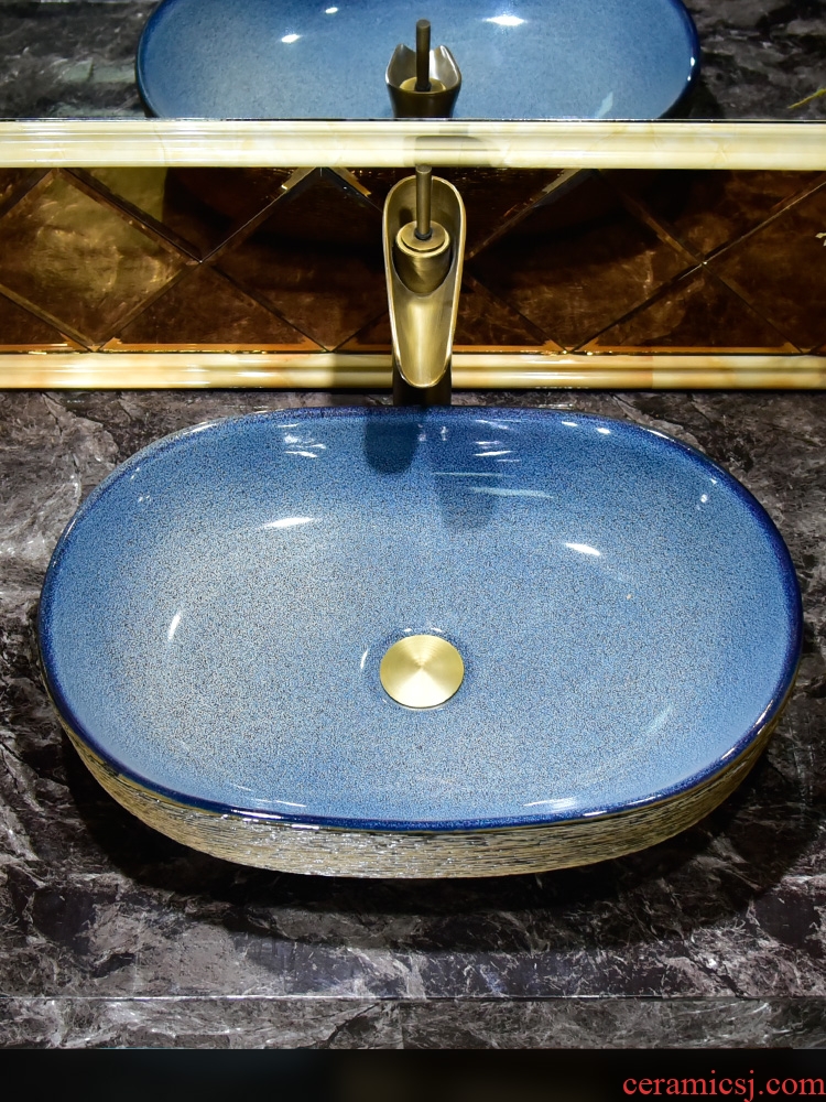 Ceramic art stage basin sink oval retro toilet wash gargle lavatory basin household balcony