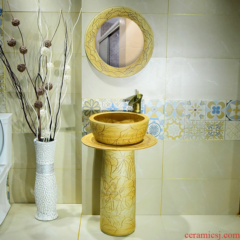 Sink basin floor pillar type lavatory pillar lavabo one - piece mini ceramic basin of the post