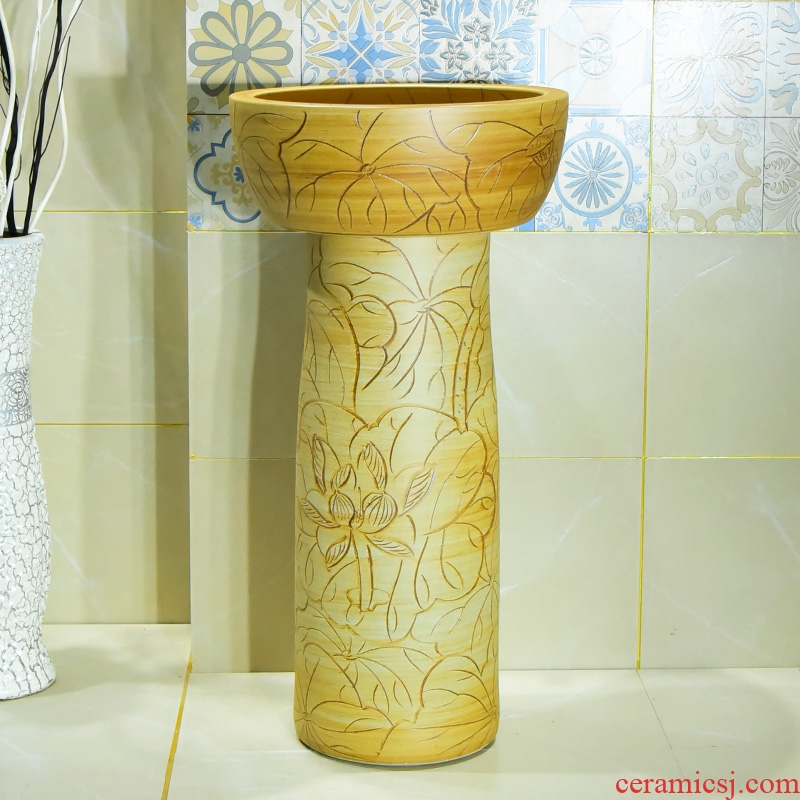 Sink basin floor pillar type lavatory pillar lavabo one - piece mini ceramic basin of the post
