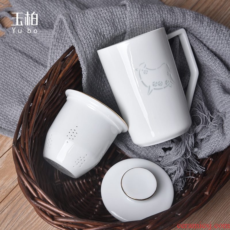 Jade cypress jingdezhen ceramic filter cups with cover zodiac and exquisite porcelain cup sub contracted large capacity domestic tea cup