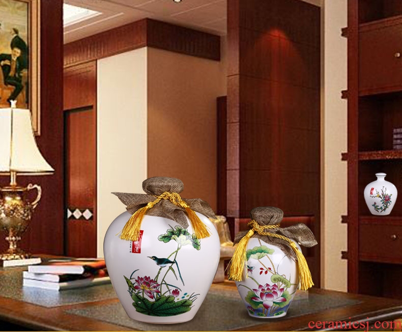 Jingdezhen ceramic bottle is empty bottle 1 catty 2 jins 5 jins 10 jins home jar jar sealed jar of wine furnishing articles