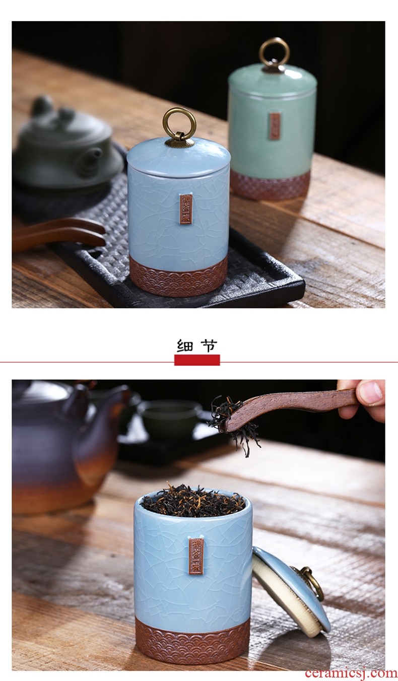 Jingdezhen ceramic tea caddy fixings crackle seal pot small storage tank preserves 300 ml as cans