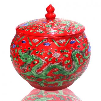 Canister of snacks of jingdezhen ceramic storage tank with a cover melon carved yuanyang longfeng altar altar water - analogy simulation wedding decoration