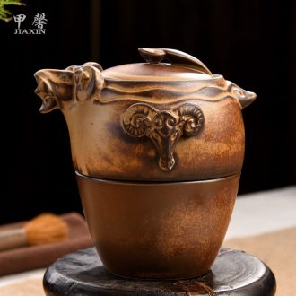 JiaXin crack cup portable office travel kung fu tea set ceramic set of three Yang kaitai a pot of three cups of crack