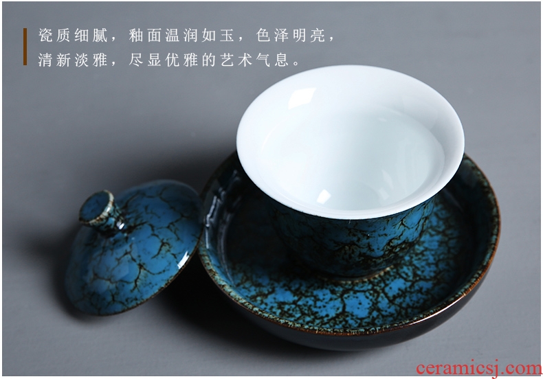The auspicious edge up masterpieces tureen to use large tea cups to restore ancient ways ceramic tea bowl three bowl with tray