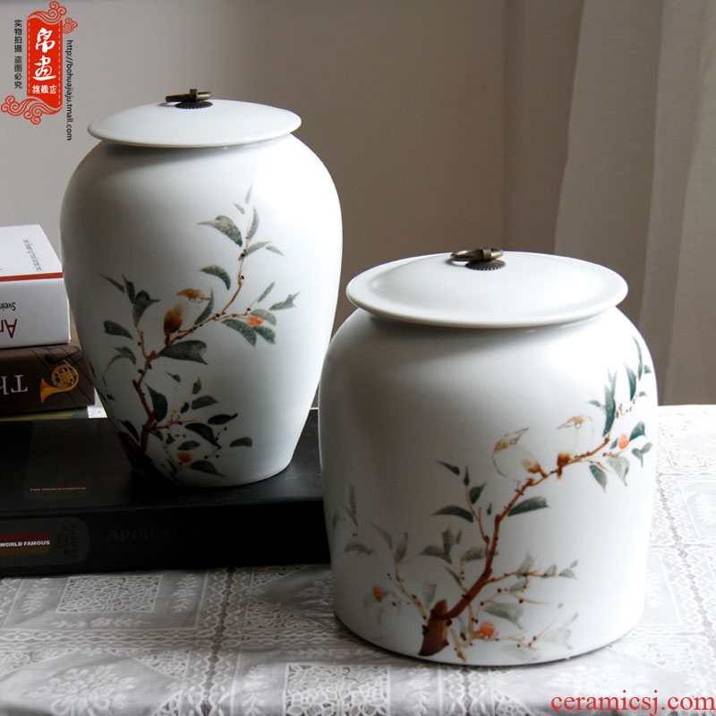 Storage tank is checking porcelain of jingdezhen ceramics under high temperature and glaze color tea place hand draw freehand brushwork in traditional Chinese painting creative caddy fixings