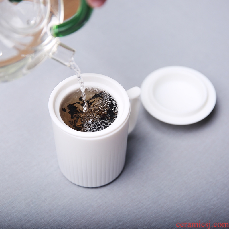 Products dehua porcelain remit suet jade white porcelain office glass vertical half cover filter cup tea separation ceramic tea cup