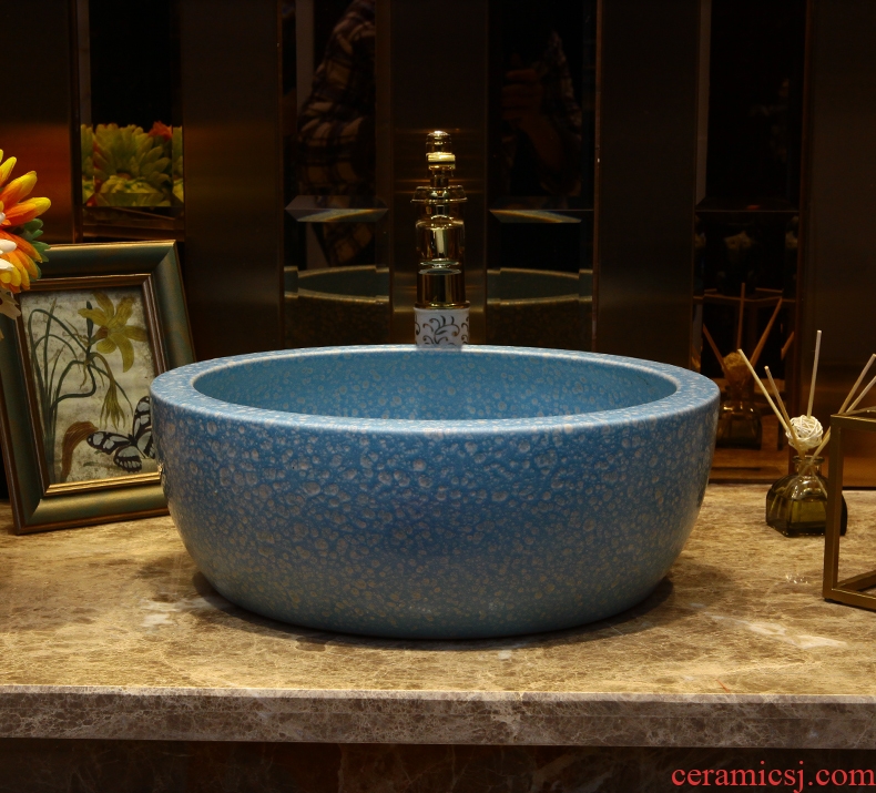 European ceramics on the basin washing a face China household washing basin balcony round art basin blue basin