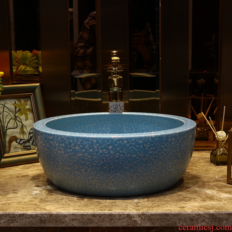 European ceramics on the basin washing a face China household washing basin balcony round art basin blue basin