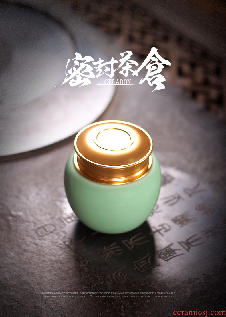 Caddy fixings longquan celadon portable small metal cover ceramic seal storage POTS household receives storage tanks