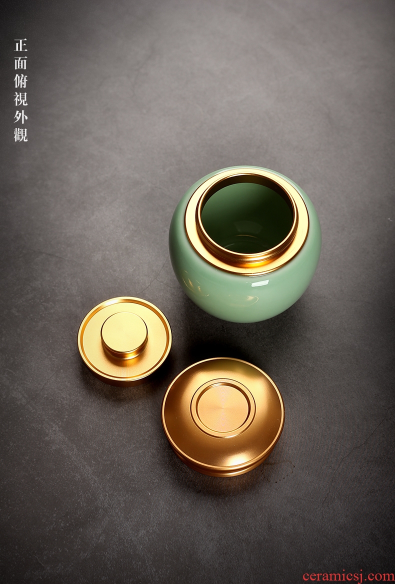 Caddy fixings longquan celadon portable small metal cover ceramic seal storage POTS household receives storage tanks