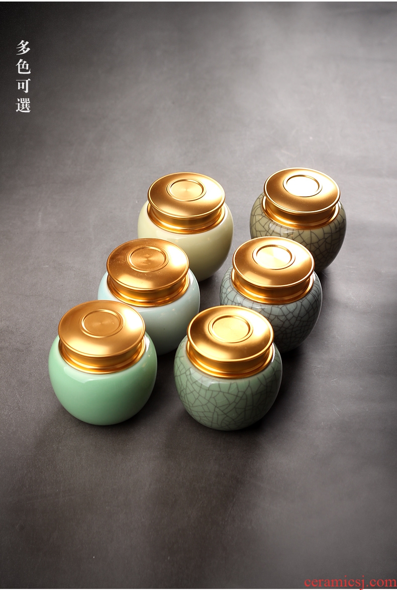 Caddy fixings longquan celadon portable small metal cover ceramic seal storage POTS household receives storage tanks