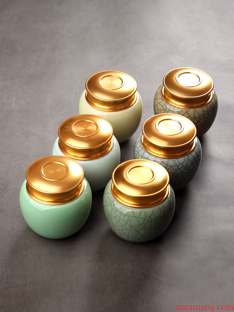 Caddy fixings longquan celadon portable small metal cover ceramic seal storage POTS household receives storage tanks