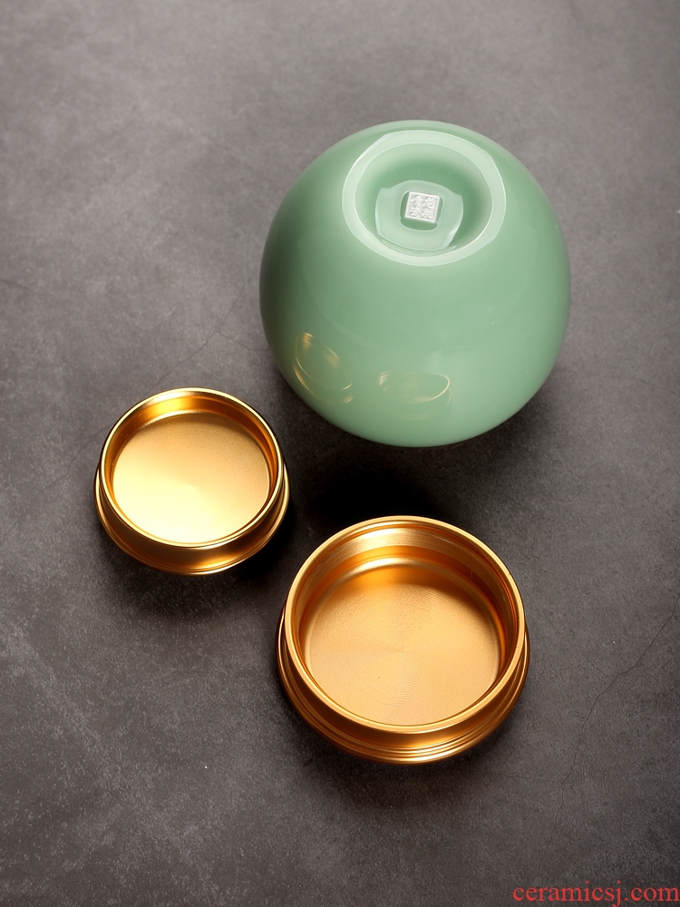 Caddy fixings longquan celadon portable small metal cover ceramic seal storage POTS household receives storage tanks