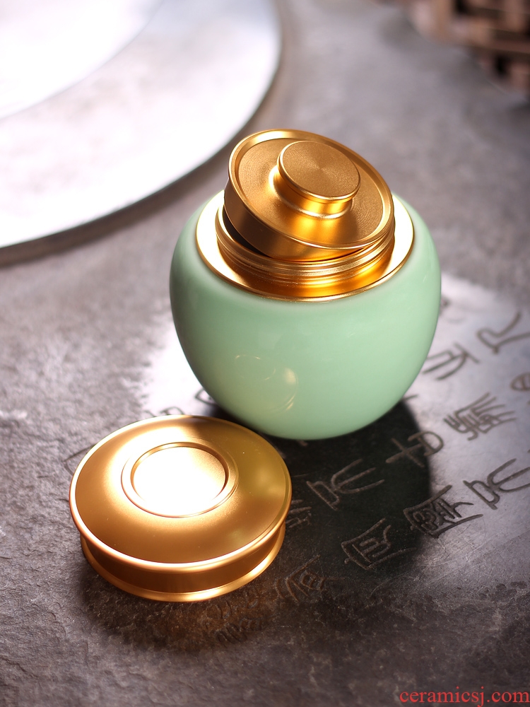 Caddy fixings longquan celadon portable small metal cover ceramic seal storage POTS household receives storage tanks